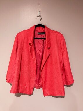Vibrant Coral Dana Buchman 100% Linen Blazer Textured Blazer